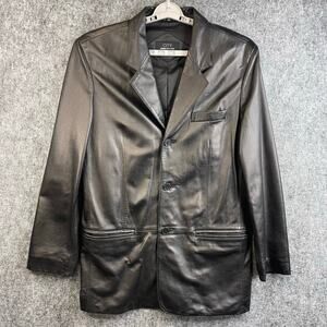 Jones New York City Black Leather 3 Button Mens Jacket Size 40L
